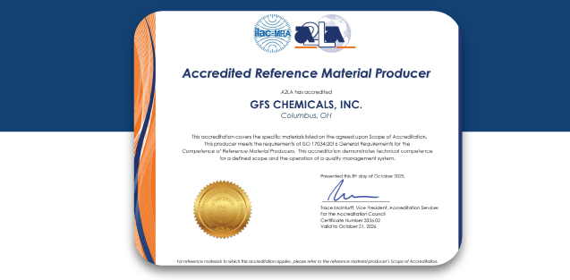 GFS Chemicals® Announces ISO 17034-2016 Accreditation for Water Standards